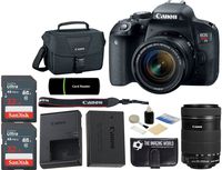Canon EOS Rebel T7i DSLR 24.2MP 1080p Wi-Fi Digital SLR Camera with 18-55mm is STM Lens + EF-S 55-250mm is STM Lens + 2X SanDisk 32GB SDHC Cards + Reader + Gadget Case -64GB Accessories Bundle
