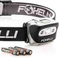Foxelli Headlamp Flashlight - 165 Lumen, 3 x AAA Batteries Operated, Bright White Cree Led + Red Light, Perfect for Runners, Lightweight, Waterproof, Adjustable Headband, 3 AAA Batteries Included