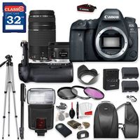 Canon EOS 6D Mark II DSLR Camera with Canon EF 50mm f/1.8 STM Lens & Canon EF 75-300mm f/4-5.6 III Lens, TTL Flash, Tripod, Mono-Pod, Battery Grip + Professional Accessory Bundle