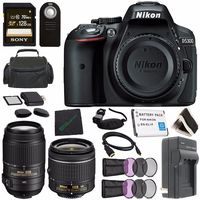 Nikon D5300 DSLR Camera with AF-P 18-55mm VR Lens (Black) 1522 + Nikon AF-S DX NIKKOR 55-300mm f/4.5-5.6G ED VR Lens + Rechargable Li-Ion Battery + Charger + Sony 128GB Card + HDMI + Remote Bundle