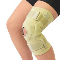 Neoprene Cushioned Hyperextension Hinged Knee Brace Support Beige and Black (Small, Beige)