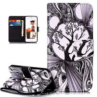 iPod Touch 6 Case,iPod Touch 5 Case,ikasus Colorful Art Painted PU Leather Fold Flip Wallet Cover Stand Card Slots Protective Case Cover for iPod Touch 5 / iPod Touch 6,Black White Art Tree