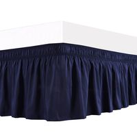 Biscaynebay Wrap Around Bed Skirts Elastic Dust Ruffles, Easy Fit Wrinkle and Fade Resistant Solid Color Silky Luxurious Textured Fabric, Navy Queen 15 Inches Drop