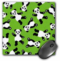3dRose LLC 8 x 8 x 0.25 Inches Mouse Pad, Cute Happy Cartoon Panda Print on Green Fur Print Background (mp_40925_1)