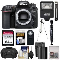 Nikon D7500 Wi-Fi 4K Digital SLR Camera Body with 64GB Card + Battery & Charger + Case + Tripod + Flash + Remote + Kit