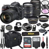 Nikon D750 DSLR Camera with 24-120mm VR + Tamron 70-300mm + 32GB Card, Tripod, Flash, and More (21pc Bundle)