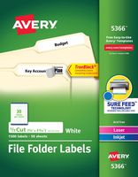 Avery File Folder Labels for Laser and Ink Jet Printers with TrueBlock Technology, 3.4375 x .66 inches, White, Box of 1500 (5366)