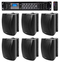 (6) 6.5" Black Commercial 70v Wall Speakers+Amp For Restaurant/Office/Cafe/Bar