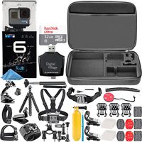 GoPro HERO6 Black + SanDisk Ultra 32GB Memory Card + Hard Fitted Case + Card Reader + Chest Mount + Head Mount + Flexible Tripod + Hero 6 Best Value Bundle