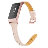 Wearlizer Compatible with Charge 3 Bands for Women Slim Leather Replacement Fit Charge hr 3 Special Edition Rose Gold Band Accessories Strap Beige