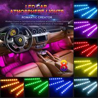 wsiiroon Car LED Strip Light，4pcs 48 LED Multicolor Music Car Interior Lights Under Dash Lighting Kit with Sound Active Function and Wireless Remote Control, Car Charger Included, DC 12V