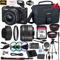 Canon EOS M200 Mirrorless Digital Camera 24.1MP 4K with 15-45mm Lens (Black) + Accessory Bundle: 32GB Memory Card, Canon EOS Shoulder Bag 100ES, Tripod, Monopod, Grip Strap & More
