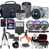 Canon EOS M100 Mirrorless Digital Camera (White) with 15-45mm & 55-200mm STM Lens Kit with Premium Accessory Bundle