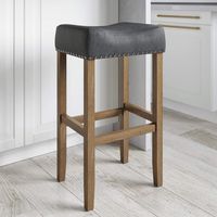 Nathan James Hylie Nailhead Wood Pub-Height Kitchen Counter Bar Stool 29", Black/Light Brown