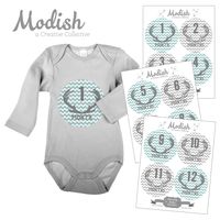 12 Monthly Baby Stickers, Deer Antlers, Boy, Baby Belly Stickers, Baby Month Stickers, First Year Stickers Months 1-12, Gray, Teal, Chevron, Deer Antlers, Woodland, Boy