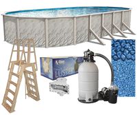 Lake Effect Meadows Reprieve 12' x 24' Oval Above Ground Swimming Pool | 52" Height | Bundle Kit | Boulder Swirl Pool Liner | A Frame Ladder | Filter Tank | 1 HP Pump | Skimmer