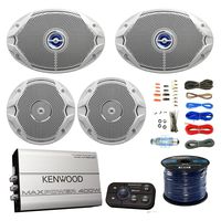 Marine Speaker And Amp Combo: 2x JBL MS9520 6x9" 2-Way Coaxial Marine Speakers + 2x JBL MS6510 6.5" Boat Speakers + Kenwood Bluetooth 4-Chan. Amplifier W/ Install Kit + Enrock 50Ft 16g Speaker Wire