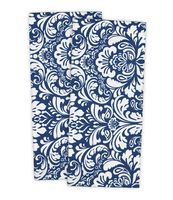 DII Cotton Damask Kitchen Dish Towels, 28 x 18" Set of 2, Low Lint Decorative Tea Towel for Everyday Cooking and Baking-Nautical Blue