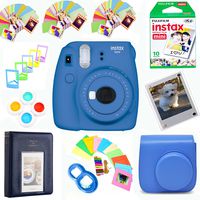 Fujifilm Instax Mini 9 Film Camera (Cobalt Blue) + Film Pack(10 Shots) + Photix Pleather Case + Filters + Selfie Lens + Album + Frames & Stick-on Frames Exclusive Instax Design Bundle