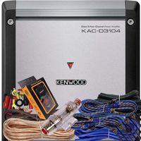 Kenwood KAC-D3104 Class D 4-Channel Amplifier (600 Watts Peak Power) 2 Ohms Stable + 4 Gauge Blue Kit + Gravity Magnet Phone Holder