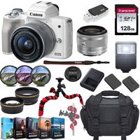 Canon EOS M50 Mirrorless Digital Camera w/EF-M 15-45mm f/3.5-6.3 is STM Lens & 128GB SD Card Bundle(White)