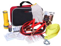 Justin Case Commuter Auto Safety Kit with 365 days of Roadside Assistance - Car Emergency Kit with Booster Cables, Tow Strap, First Aid Kit, Flashlight, Rain Poncho, Gloves