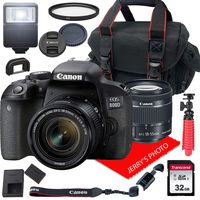 Canon EOS 800D / Rebel T7i DSLR Camera w/Canon EF-S 18-55mm F/4-5.6 is STM Zoom Lens + Case + 32GB SD Card (15pc Bundle)