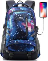 Galaxy Backpack Bookbag for School College Student Travel Business with USB Charging Port Fit Laptop Up to 15.6 Inch Anti theft Night Light Reflective Chest Straps (Galaxy Blue A)