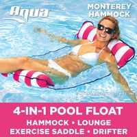 Aqua 4-in-1 Monterey Hammock Inflatable Pool Float, Multi-Purpose Pool Hammock (Saddle, Lounge Chair, Hammock, Drifter) Pool Chair, Portable Water Hammock, Pink/White Stripe, 10.25" x 11.5" x 1.5"