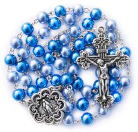 Big A Solutions Rosary Beads Catholic - Rosario - Handmade - Blue Rosary - Purple Rosary - Pink Rosary - Imitation Pearl - Free Velvet Pouch - Catholic Gift idea Easter Gift