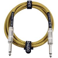GLS Audio 10 Foot Guitar Instrument Cable - 1/4 Inch TS to 1/4 Inch TS 10-FT Brown Yellow Tweed Cloth Jacket - 10 Feet Pro Cord 10' Phono 6.3mm - Single