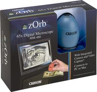Carson zOrb USB Digital Computer Microscope with 65x Effective Magnification (Based on 21 inch Monitor), Surf Blue (Renewed)