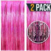 3.25 x 6.7 ft (2 Pack) Tinsel Foil Fringe Curtains Party Decorations Photo Booth Backdrop | Wedding Décor Baby Shower Graduations Valentine Day Bachelorette Birthday Decorations (Pink)