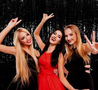 Pack of 4 Black Shimmer Foil Fringe 3 x 8 Feet Curtains Photo Booth Props for Birthday Bachelorette Wedding Engagement Bridal Shower Graduation Retirement Party Decorations