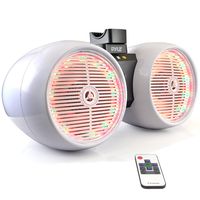 Waterproof Marine Wakeboard Tower Speakers - 6.5" Dual Subwoofer Speaker Set and 1.0" Tweeters, LED Lights and 400 Watt Power - 2-Way Boat Audio System with Mounting Bracket - PLMRWB652LEW (White)