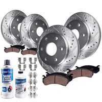 Detroit Axle - All (4) Front and Rear Drilled and Slotted Brake Kit Rotors w/Ceramic Pads for 2008-2017 Buick Enclave - [2009-2017 Chevy Traverse] - 2007-2016 GMC Acadia - [2007-2010 Saturn Outlook]