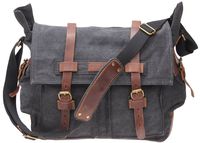 IBLUE Mens X-Large Canvas Messenger Bag Retro Leather Trim Shoulder Bags Laptop Satchel Military Crossbody Bag