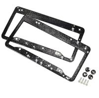 H C Hippo Creation 2 Pack Handcrafted Black Bling Crystal Premium Stainless Steel License Plate Frame