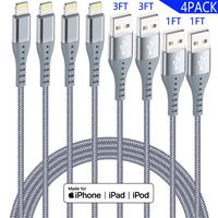 XnewCable 4Pack(1ft 1ft 3ft 3ft) Lightning Cable iPhone Charger Apple MFi Certified Nylon Braided Long Fast USB Cord Compatible for iPhone 11Pro MAX Xs XR X 8 7 6S 6 Plus SE 5S 5C (Dark Gray)
