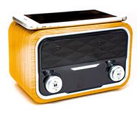 Retro Tech Multi Station - Wireless Charger Bluetooth Alarm Clock - Docking Speaker for iPhone 6, 7, 8, x, and xs - Bedside Phone Charging Dock iPhone/Samsung Plus USB Port, FM Radio Alarm Clocks