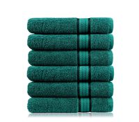 COTTON CRAFT Ultra Soft 6 Pack Hand Towels 16x28 Teal Weighs 6 Ounces Each - 100% Pure Ringspun Cotton - Luxurious Rayon Trim - Ideal for Everyday use - Easy Care Machine wash