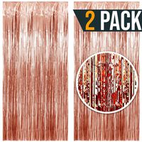 3.25 x 6.7 ft (2 Pack) Tinsel Foil Fringe Curtains Party Decorations Photo Booth Backdrop | Wedding Décor Baby Shower Graduations Valentine Day Bachelorette Birthday Decorations (Rose Gold)