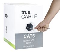 Cat6 Riser (CMR), 1000ft, Gray, 23AWG 4 Pair Solid Bare Copper, 550MHz, ETL Listed, Unshielded Twisted Pair (UTP), Bulk Ethernet Cable, trueCABLE