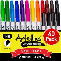 40 PACK - Fine Point Dry Erase Markers (12 ASSORTED COLORS WITH 7 EXTRA BLACK) - Thin Barrel Design - Perfect Pens For Writing on Whiteboards, Dry-Erase Boards, Mirrors, Windows, White Boards