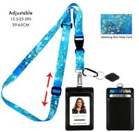 Van Gogh Almond Blossom Adjustable Lanyard with PU Leather ID Badge Holder with 3 Card Pockets & Matching Note Card. Carabiner Keychain Flashlight. Adjustable 15.5"-25.5" (39-65CM)