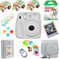 Fujifilm Instax Mini 9 Film Camera (Smokey White) + Film Pack(10 Shots) + Photix Pleather Case + Filters + Selfie Lens + Album + Frames & Stick-on Frames Exclusive Instax Design Bundle