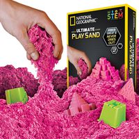 NATIONAL GEOGRAPHIC Play Sand - 2 LBS of Sand with Castle Molds and Tray (Pink) - A Kinetic Sensory Activity