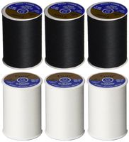 6 Pack Bundle - (3 Black + 3 White) - Coats & Clark Dual Duty All-Purpose Thread - Three 400 Yard Spools each of BLACK & White