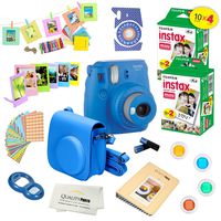 Fujifilm Instax Mini 9 Camera + Fuji INSTAX Instant Film (40 SHEETS) + 14 PC Instax Accessories kit Bundle, Includes; Instax Case + Album + Frames & Stickers + Lens Filters + MORE (Cobalt Blue)