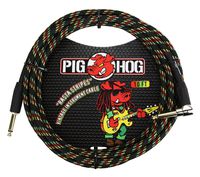 Pig Hog PCH10RAR 1/4" to 1/4" Right-Angle Rasta Stripes Guitar Instrument Cable, 10 Feet